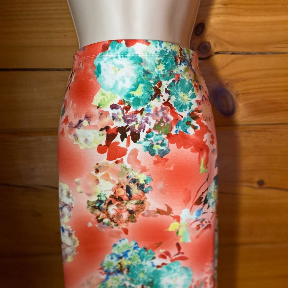 Coral & Mint Floral Pencil Skirt